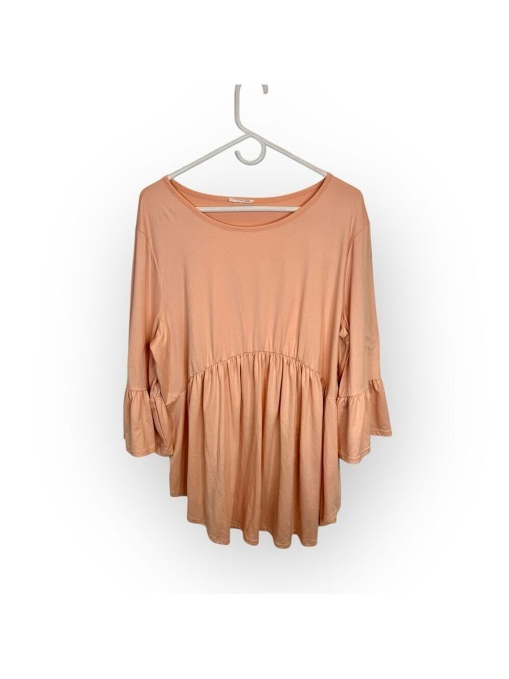 Chic Soul Peach Peplum Babydoll Top XL Ruffle Bell Sleeve coquette